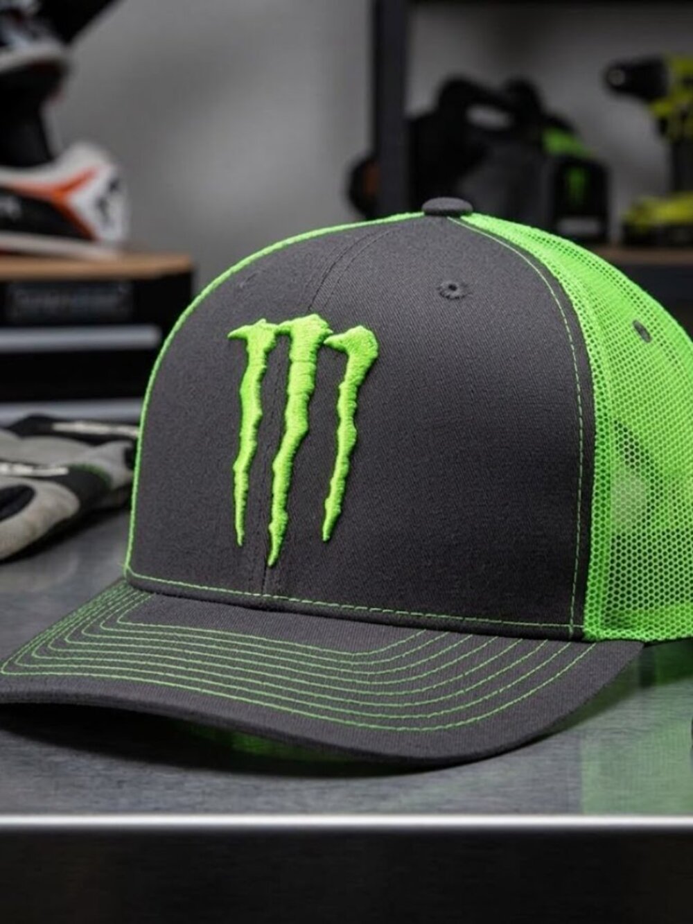 Retro Monster Energy Hat Green Claw Hi Vis Neon Richardson 112 Snapback Cap USA